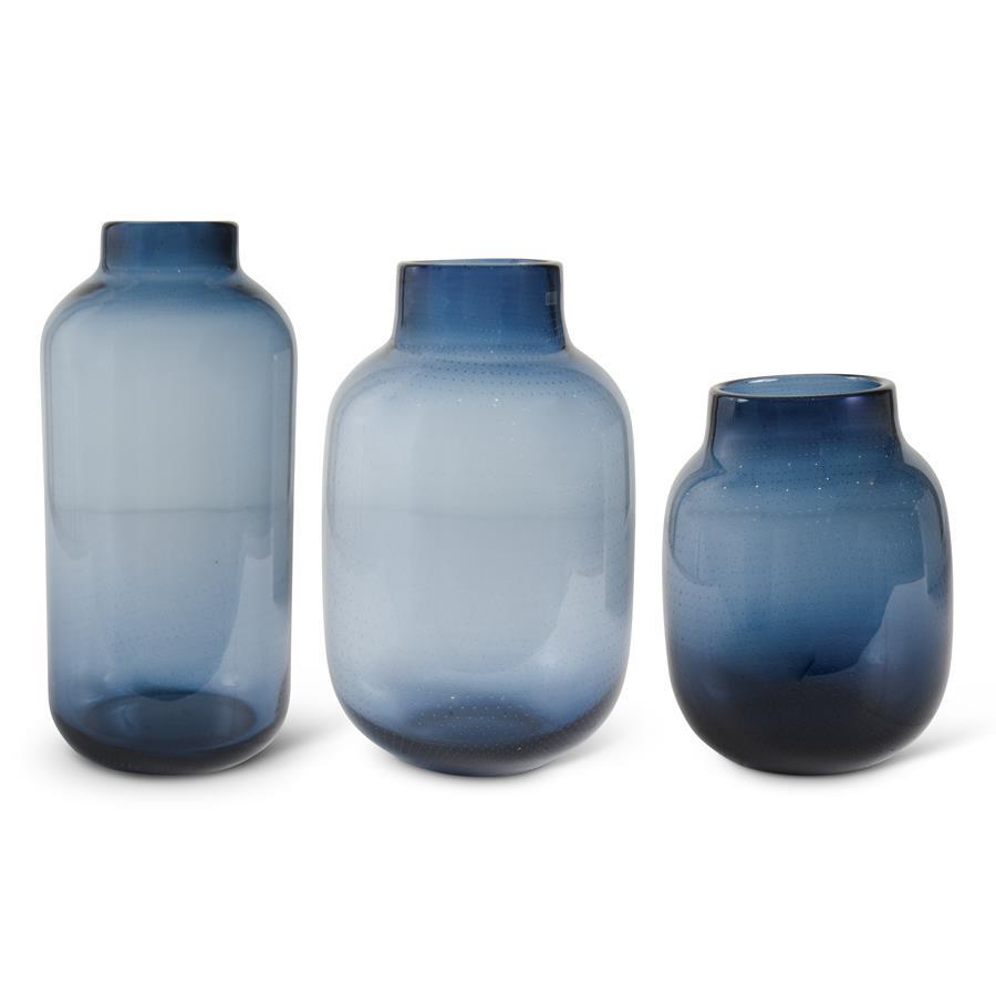 PERSIAN BLUE GLASS VASES W/MINI DOTS