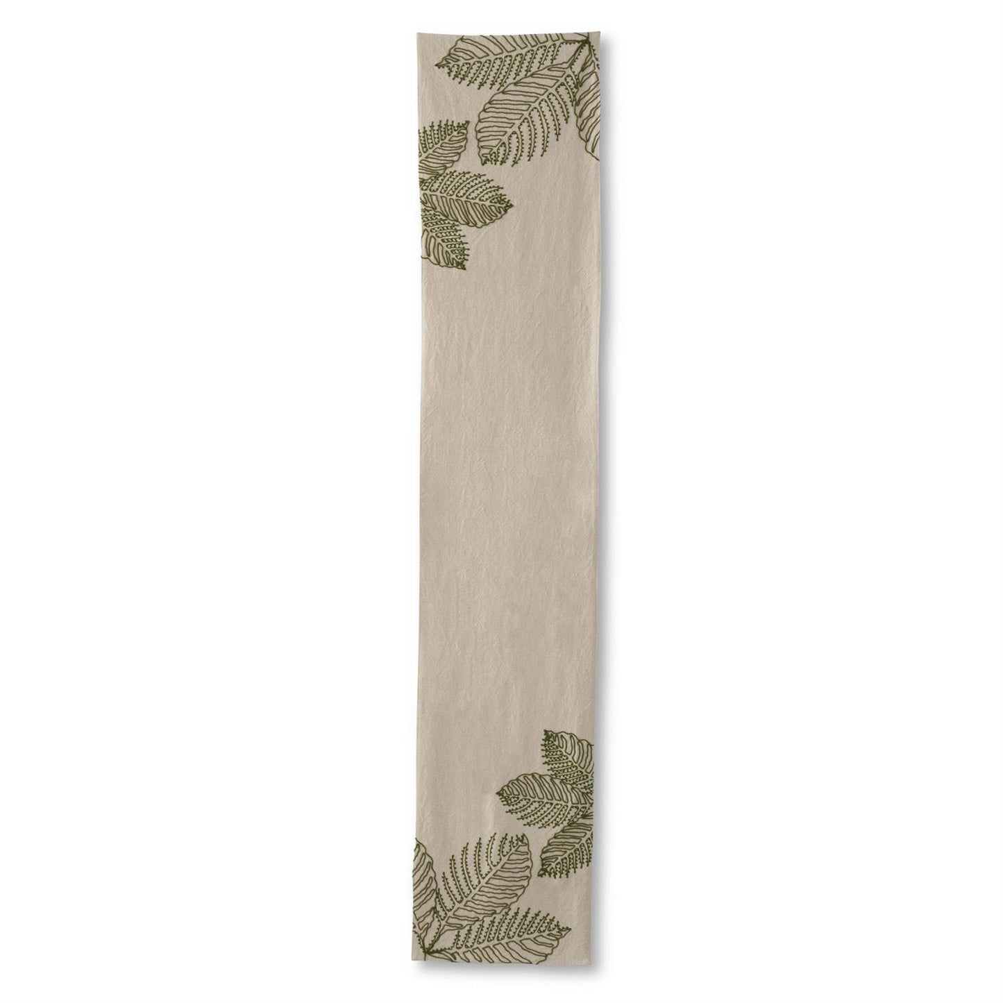 NATURAL COTTON & GREEN EMBROIDERED TROPICAL LEAVES COLLECTION