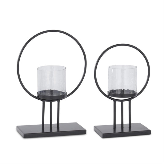 BLACK METAL RING CANDLE HOLDERS
