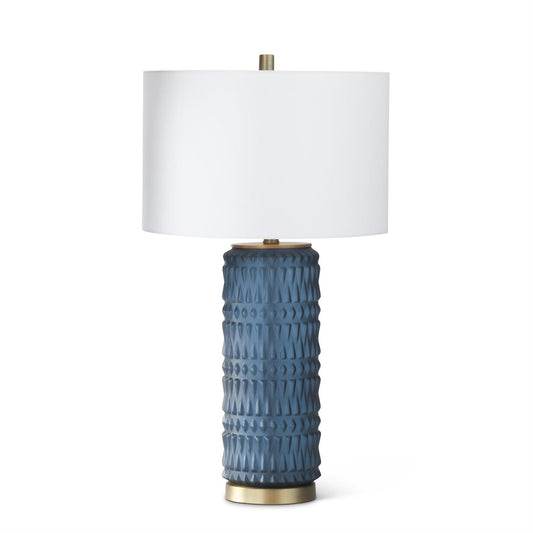 BLUE GLASS & GOLD METAL TABLE LAMP