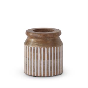 ROUND VERTICAL LINE CARVED WOOD VASES