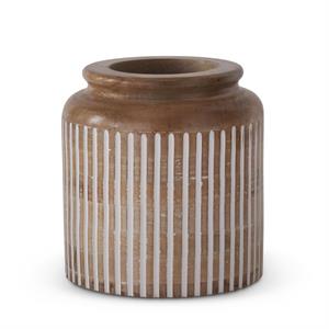 ROUND VERTICAL LINE CARVED WOOD VASES