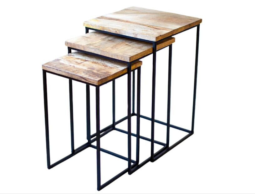NESTING SQUARE MANGO WOOD AND METAL TABLES