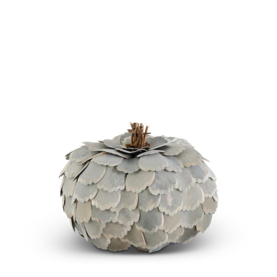 SAGE GREEN SCALLOPED WOOD CHIP PUMPKIN