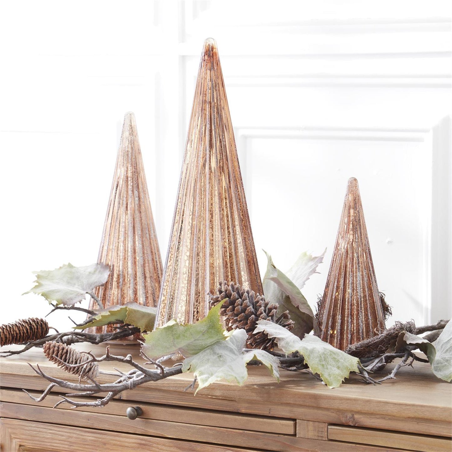 RIBBED COPPER LED MERCURY GLASS TREES
