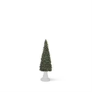 GLITTERED GREEN TREES ON WHITE PEDESTAL