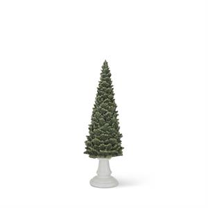 GLITTERED GREEN TREES ON WHITE PEDESTAL