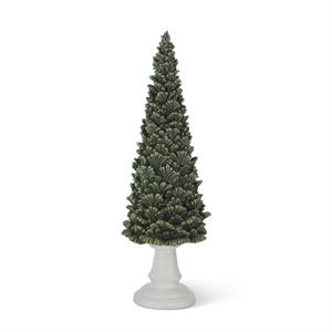 GLITTERED GREEN TREES ON WHITE PEDESTAL