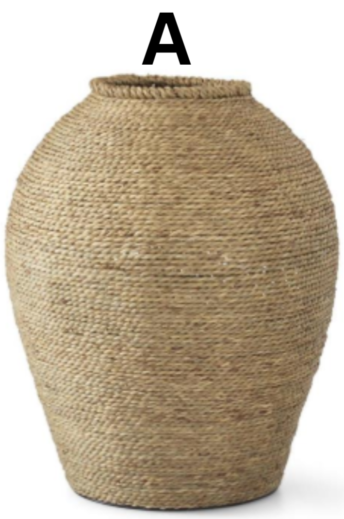Metal Framed Woven Grass Vases