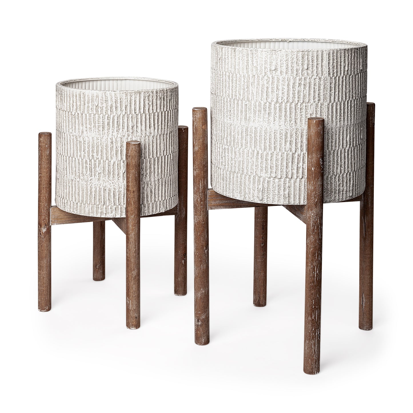 EGGSHELL CERAMIC WOODEN BASE PLANT STANDS