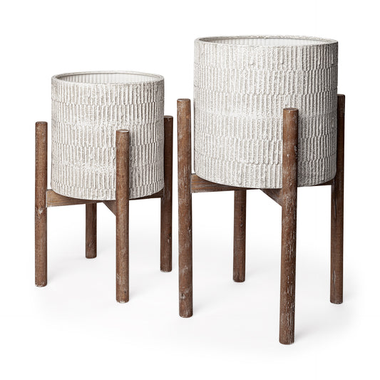 EGGSHELL CERAMIC WOODEN BASE PLANT STANDS