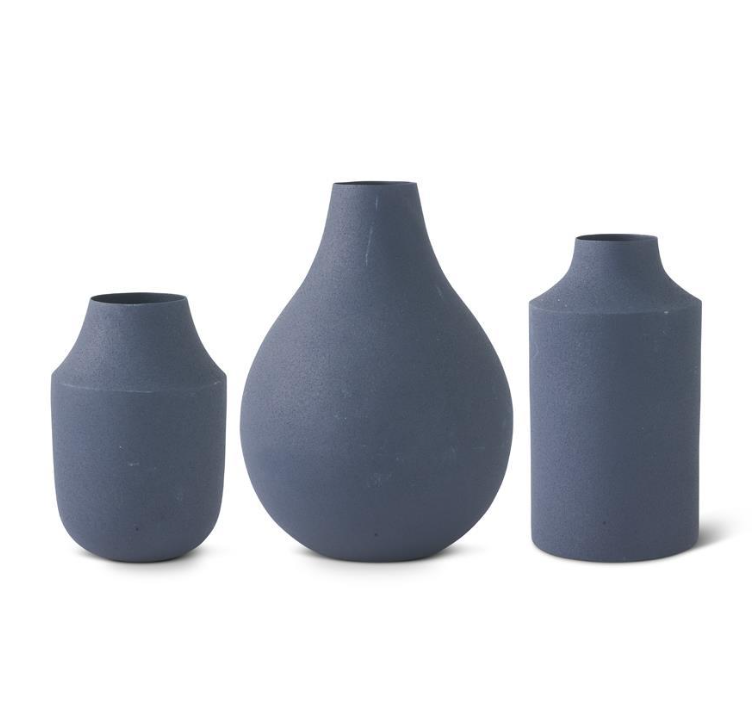NAVY BLUE MATTE SMALL METAL VASES