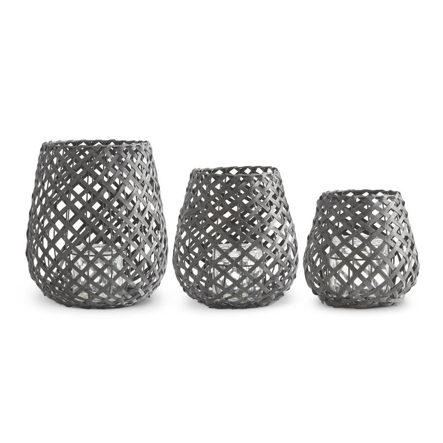 BLACK WOVEN WOOD LANTERNS
