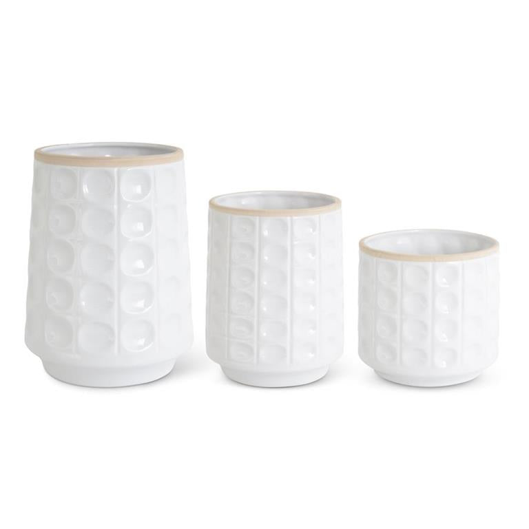 WHITE CERAMIC REVERSE HOBNAIL POTS