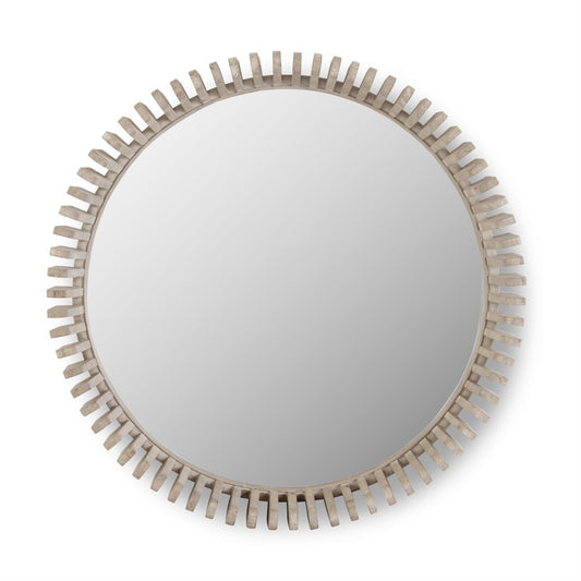 ROUND FIR WOOD SLAT FRAMED WALL MIRROR