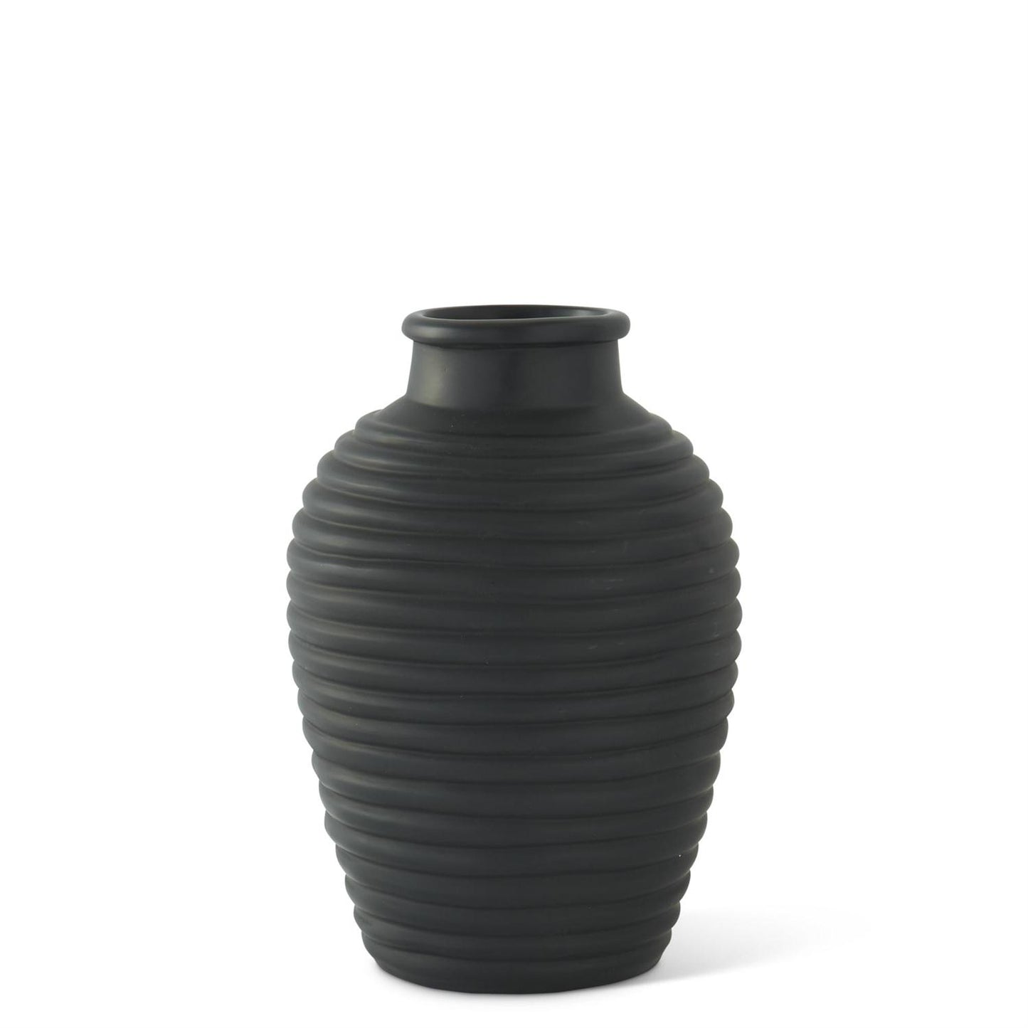 MATTE BLACK RIBBED TERRACOTTA VASE