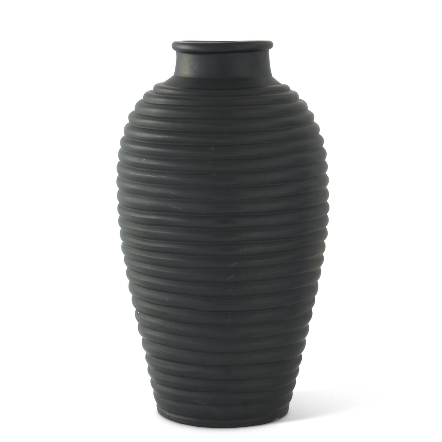 MATTE BLACK RIBBED TERRACOTTA VASE