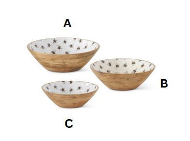 WOODEN BOWLS W/BEE ENAMELED INTERIOR