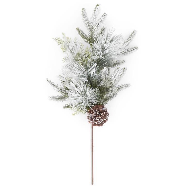 FLOCKED PINE STEM W/ PINECONE