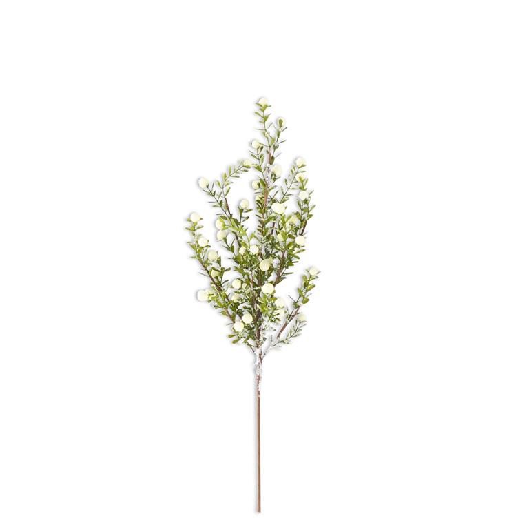 21" GLITTERED SNOWY BERRY LEAF BUSH