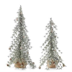 SNOWY PINE TREES IN BURLAP POTS