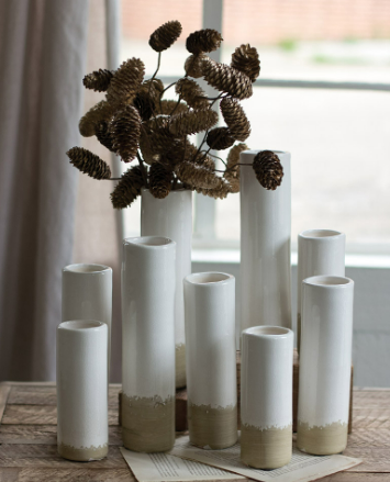 WHITE CERAMIC CYLINDER BUD VASES