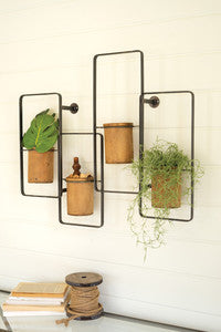 METAL WALL RACK W/ WOODEN PLANTERS