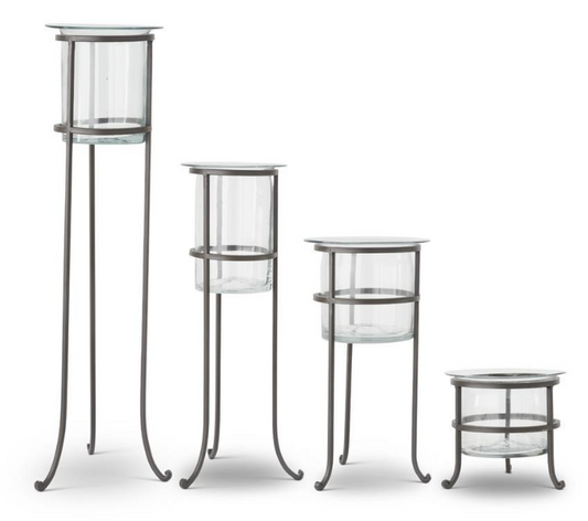GLASS VASES WITH METAL STANDS