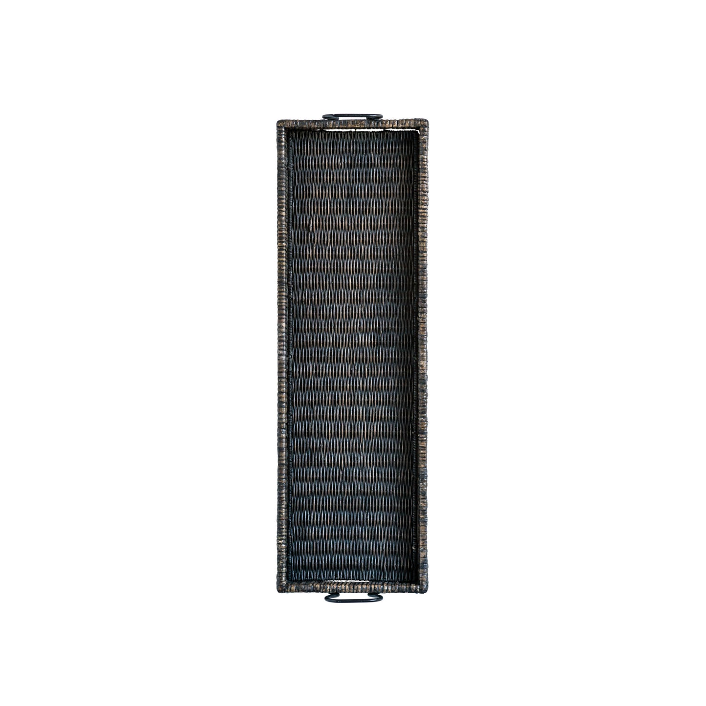 RATTAN TRAY W/METAL HANDLES
