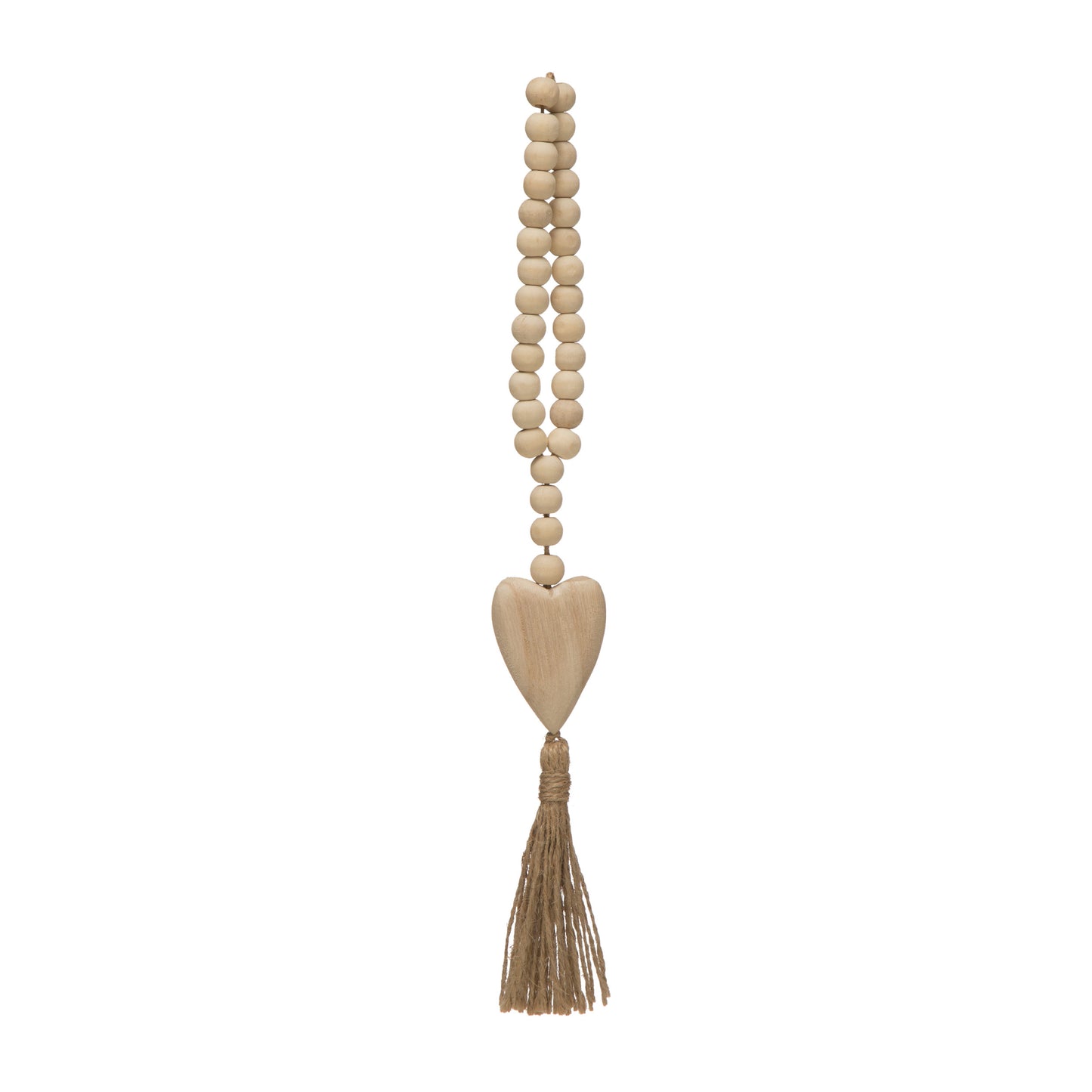 WOOD BEADS W/ HEART ICON