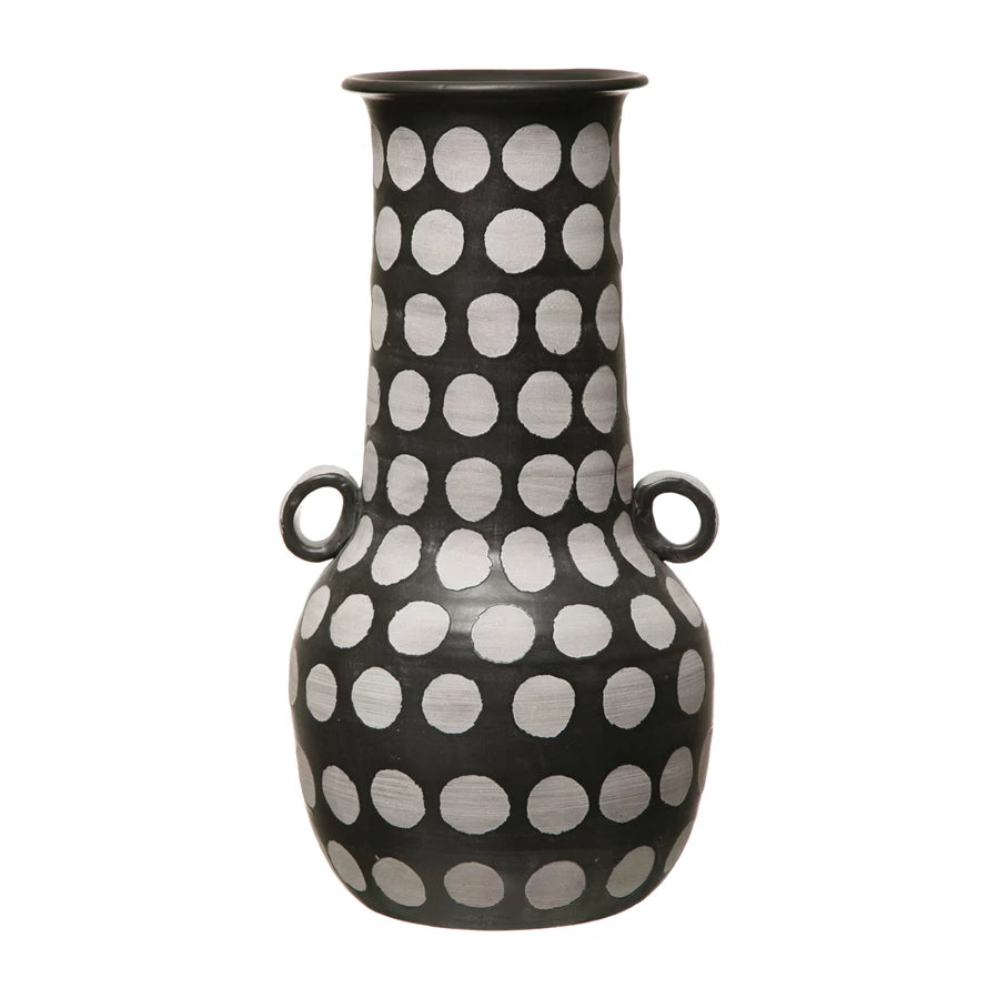 TERRACOTTA VASE WITH POLKA DOTS