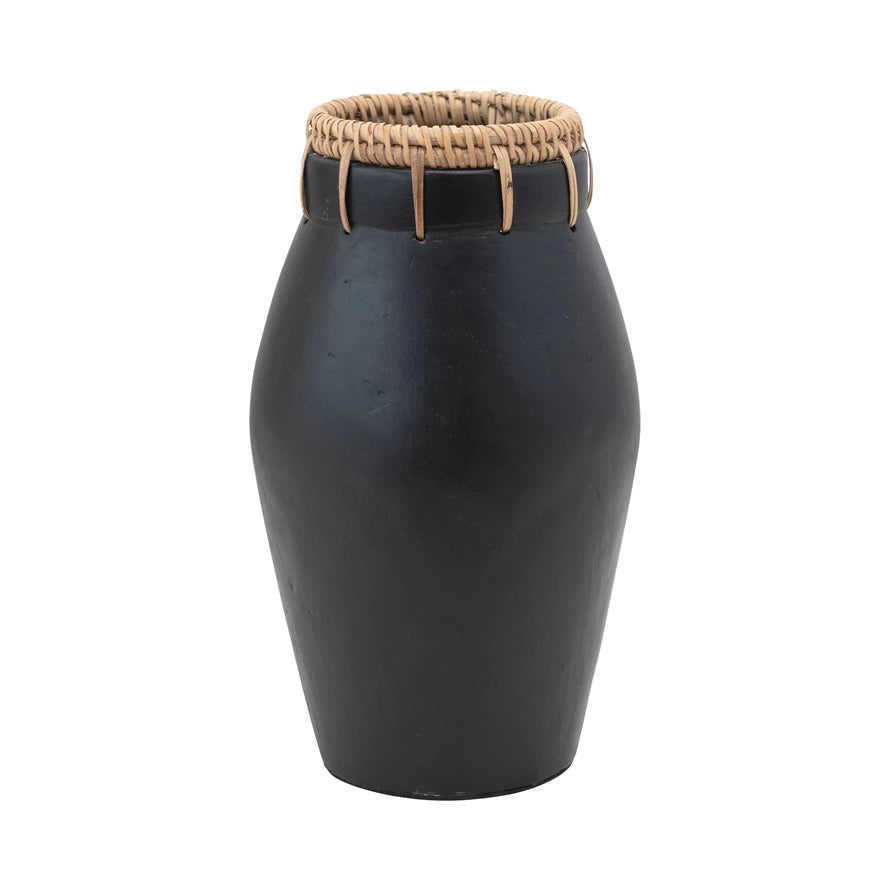 TERRA-COTTA VASE WITH RATTAN STITCHING