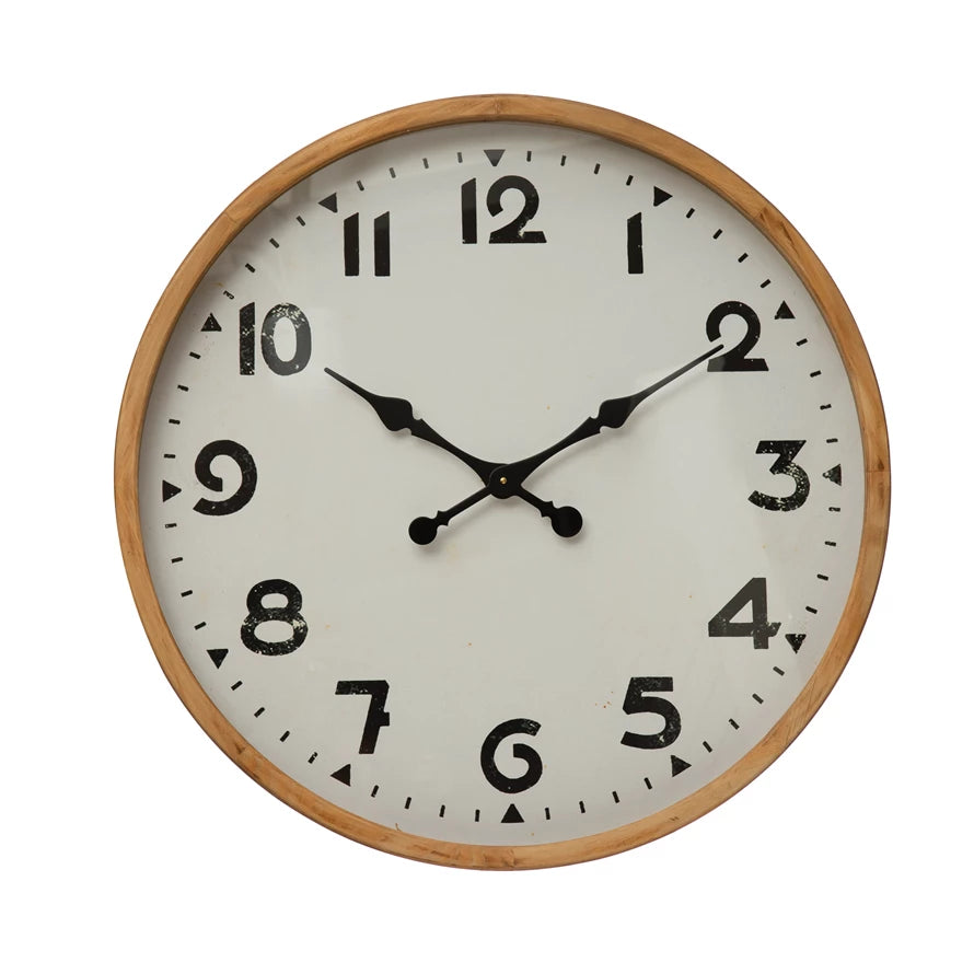 FIR WOOD AND METAL WALL CLOCK