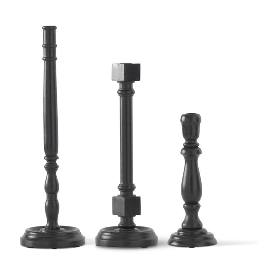 BLACK WOOD TAPER CANDLEHOLDERS