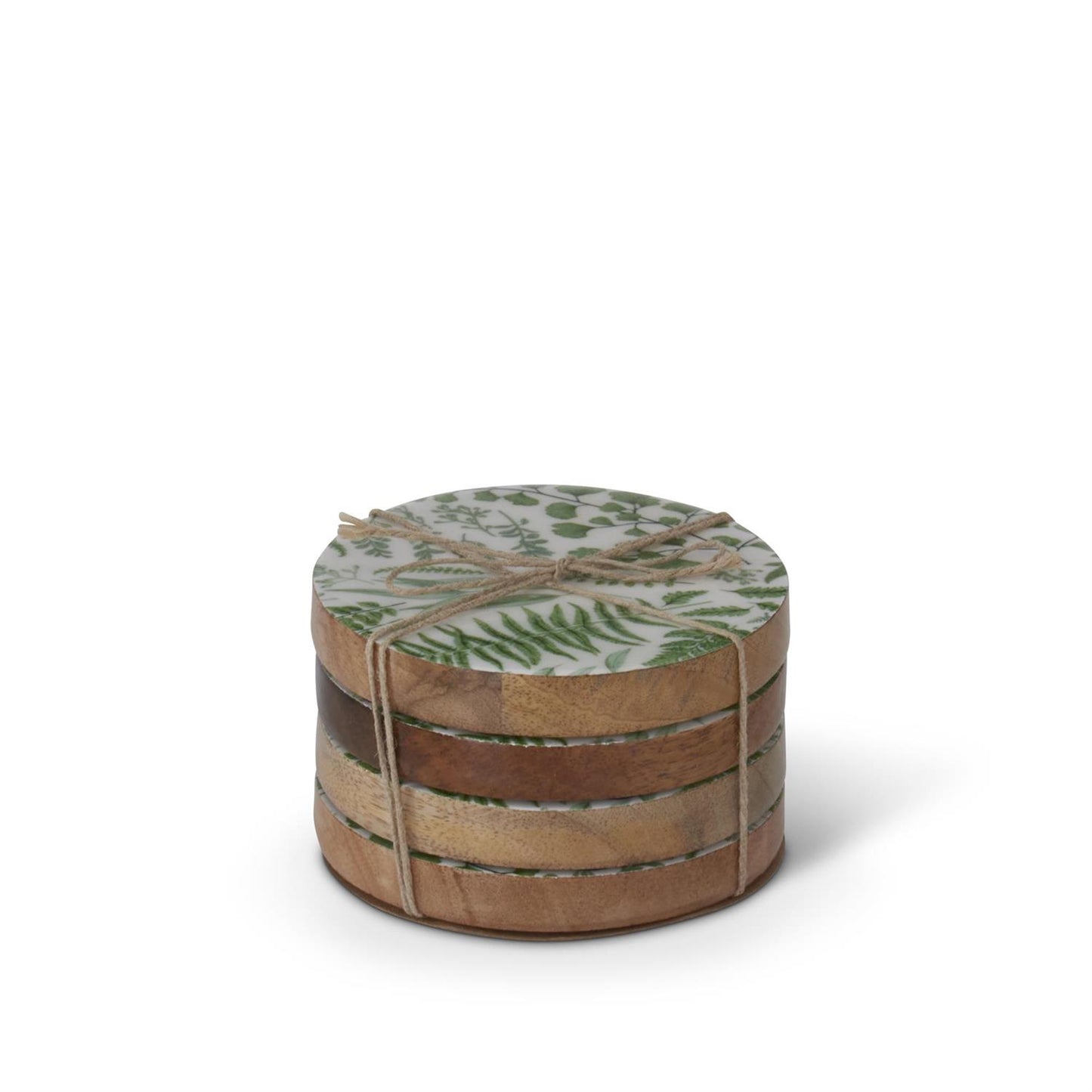 SET OF 4 FERN ENAMELED WOOD COASTERS