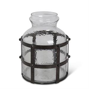 TEXTURED GLASS JARS IN METAL CAGE