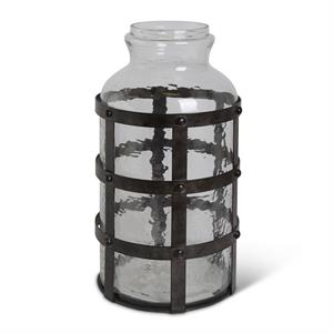 TEXTURED GLASS JARS IN METAL CAGE