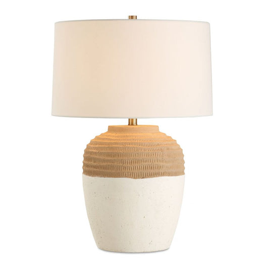CREAM AND TAN TEXTURED TABLE LAMP