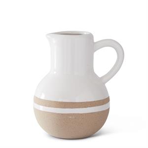 WHITE CERAMIC JUGS WITH TAN STRIPE