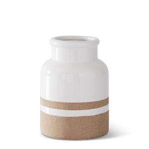 WHITE CERAMIC JUGS WITH TAN STRIPE