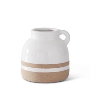 WHITE CERAMIC JUGS WITH TAN STRIPE