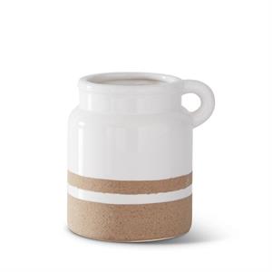 WHITE CERAMIC JUGS WITH TAN STRIPE