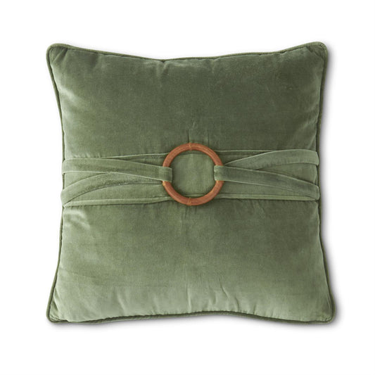 GREEN VELVET PILLOW W BAMBOO RING