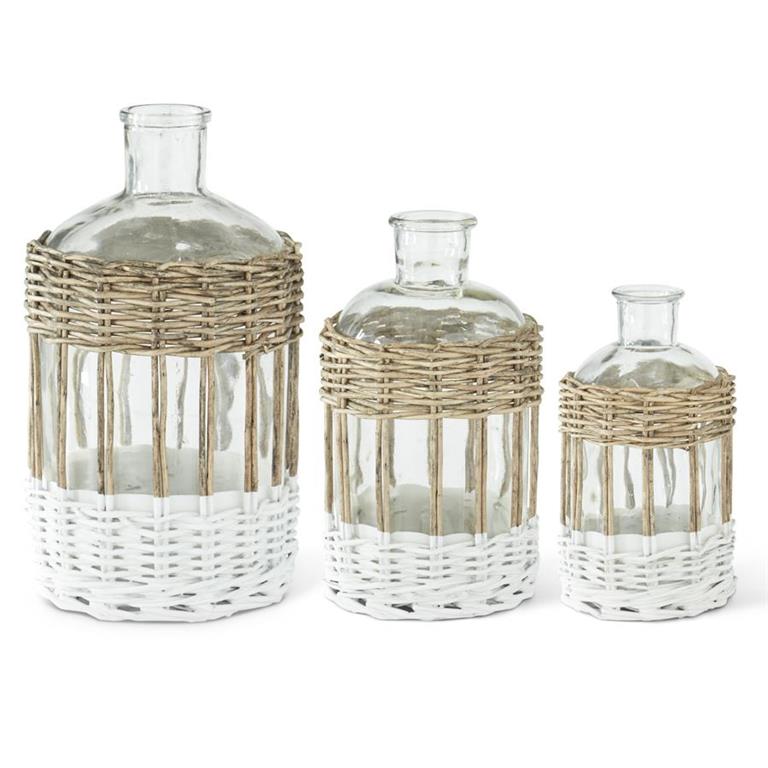 GLASS BOTTLES IN WICKER SLEEVE