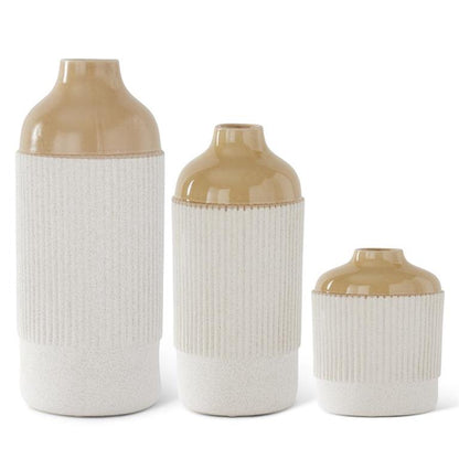 BEIGE AND WHITE STONEWARE VASES