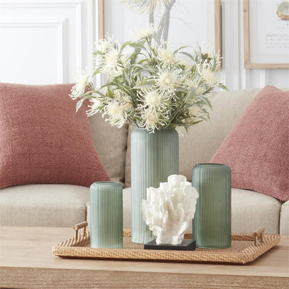 FROSTED GREEN RIBBED VASES