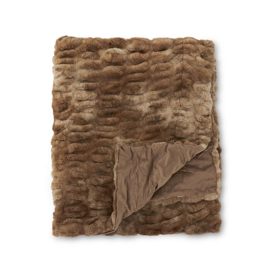 BROWN RIBBED FAUX FUR THROW