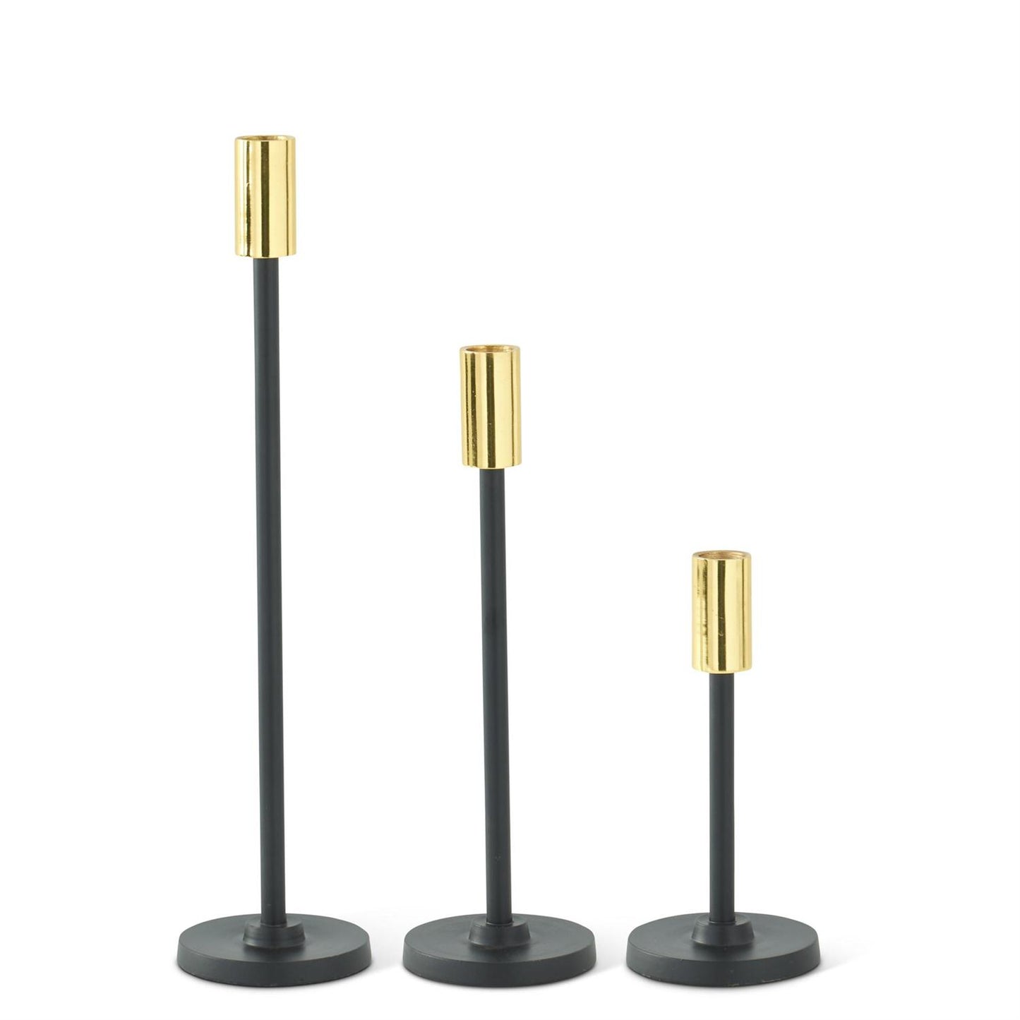 BLACK METAL TAPER CANDLEHOLDERS W/GOLD TOPS