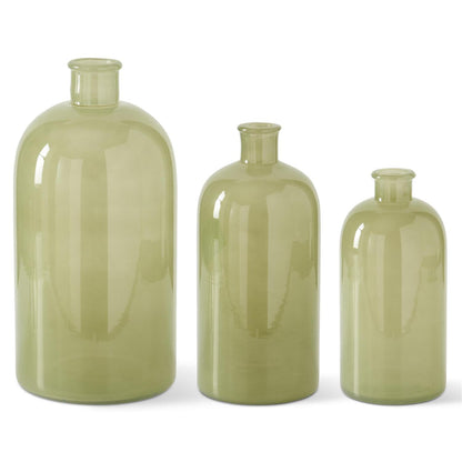 HAND SPRAYED GREEN GLASS BOTTLES