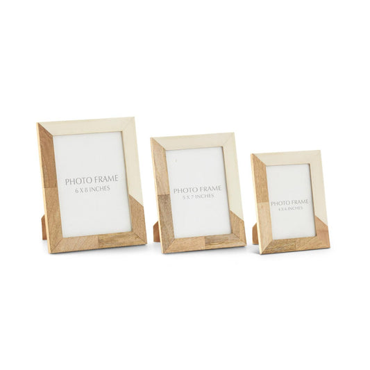 WOOD & CREAM RESIN TILE PHOTO FRAME